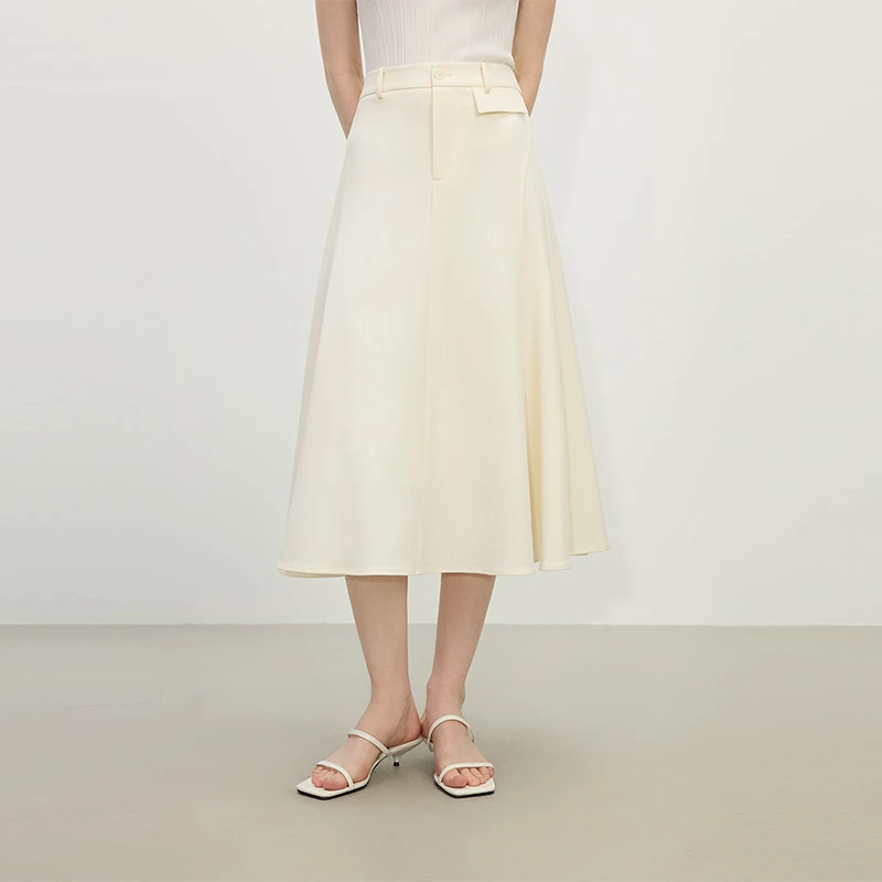 范思蓝恩高腰气质通勤优雅伞裙黑色春新款优雅垂顺裙子25FS11352