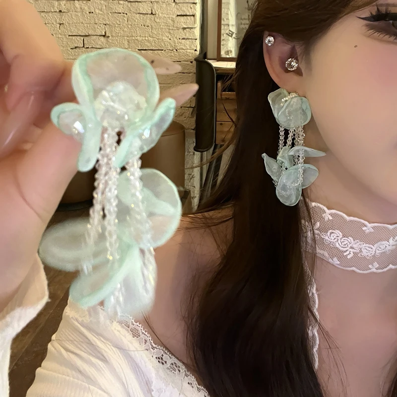 非金属合成锆石耳饰 夏日海边度假风花朵耳环薄荷曼波绿色耳饰