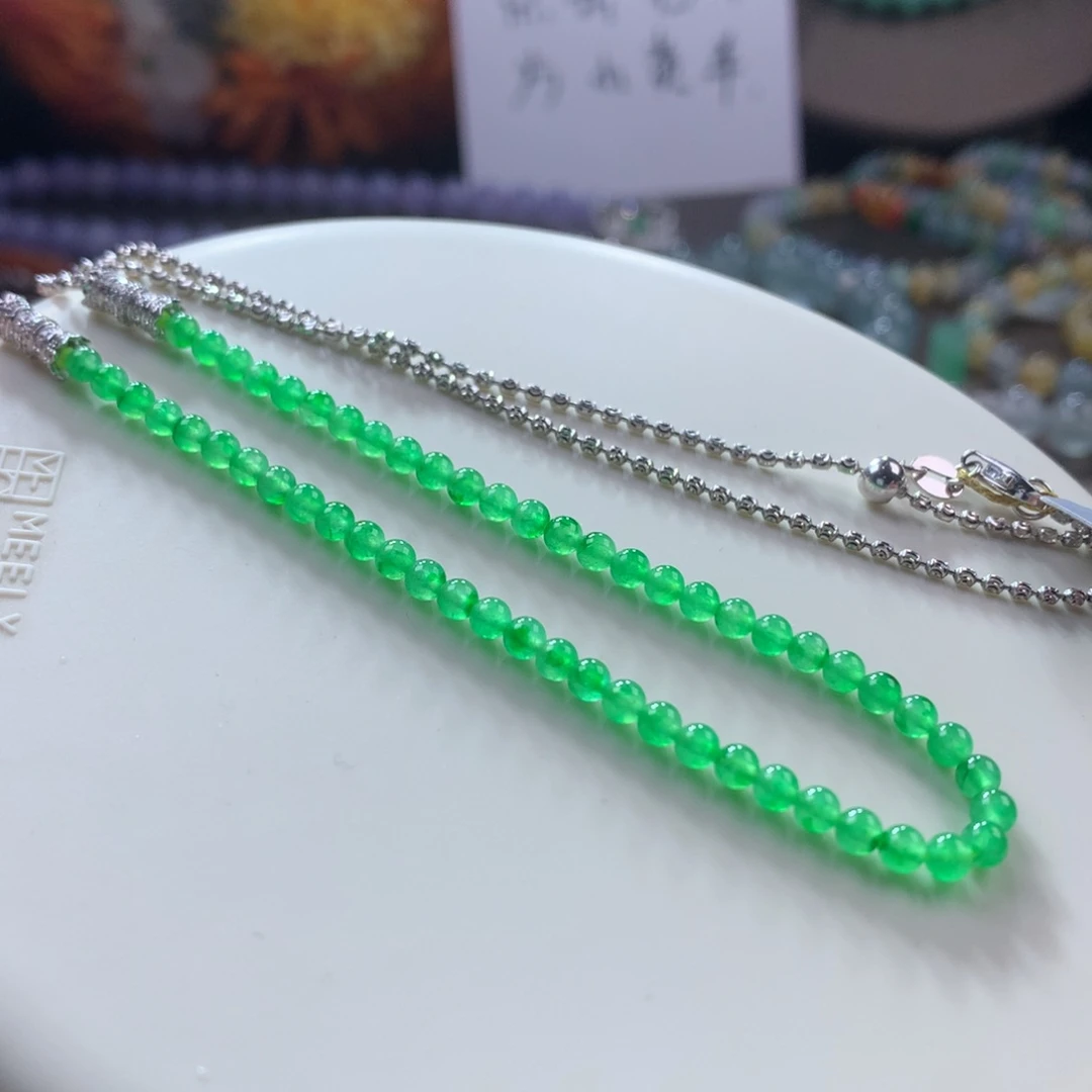 翡翠手链未镶嵌亮色系冰种甜色金丝绿小米项链两用款