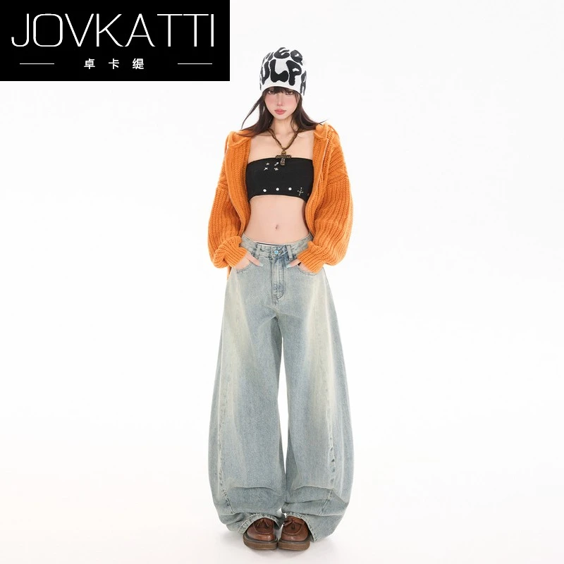 弯刀牛仔裤女2025新款秋冬美式复古慵懒垂感显瘦水洗镰刀裤