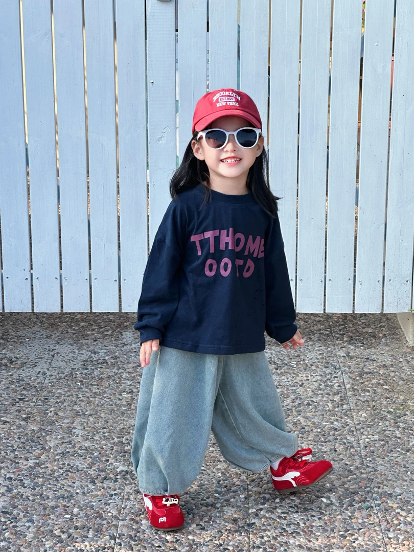 女童套装春秋款2025新款韩系洋气儿童宽松森系长袖t恤复古哈伦裤