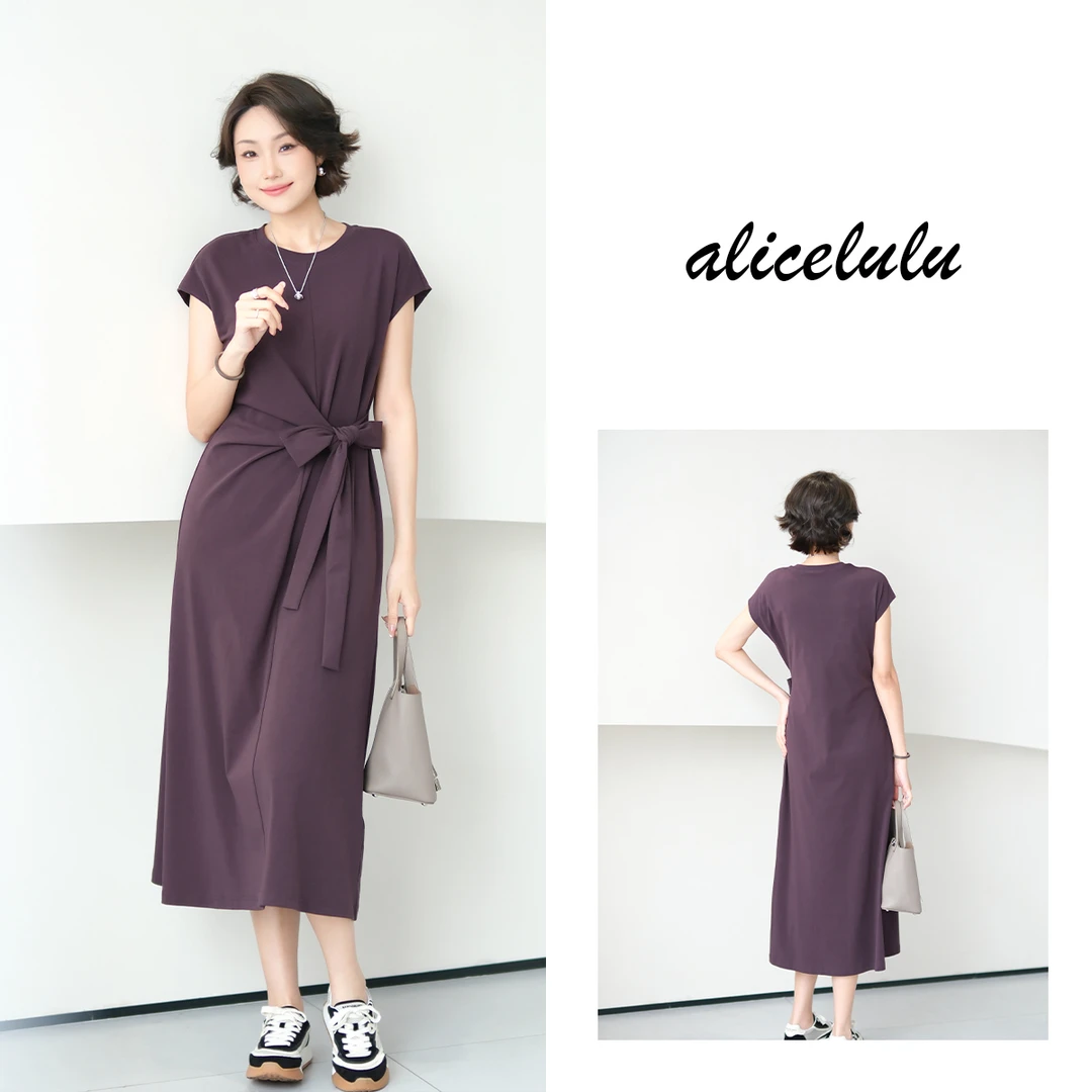 6alicelulu 小众设计感休闲系带收腰连衣裙亲肤柔软S2142566E
