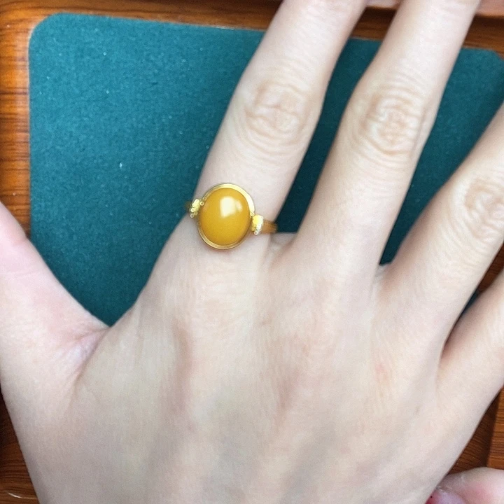 蜜蜡戒指银S925镶嵌戒指