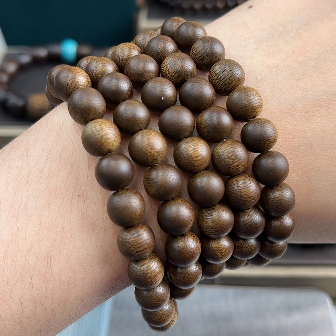 沉香碎屑沉香8mm108颗海南莺歌绿奇楠沉水级