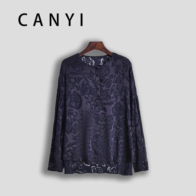 【璨衣】100%桑蚕丝 复古提花 端庄优雅风圆领衬衣衬衫784024