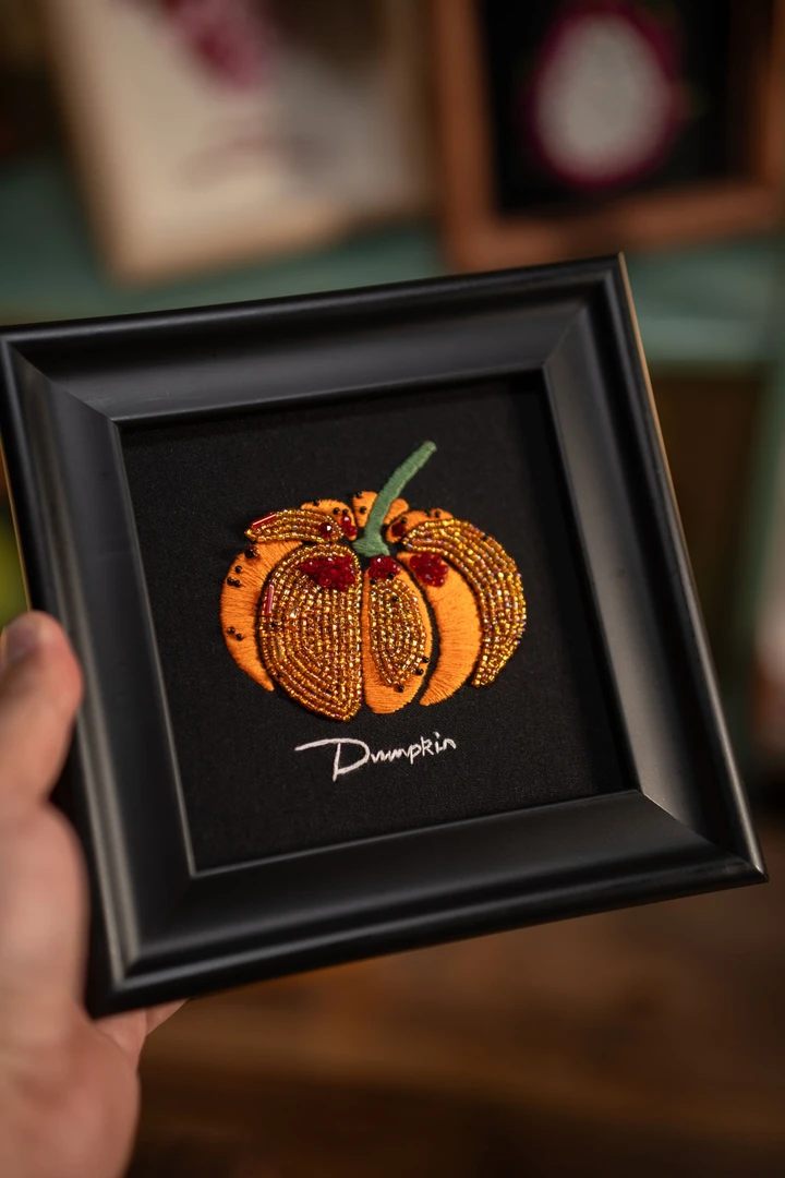 才财旺南瓜刺绣材料包原创手工刺绣珠绣摆件挂画挂件精致礼品