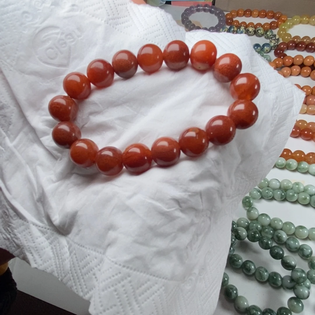 蛇纹石玉未镶嵌手链无科技辽阳红卡12