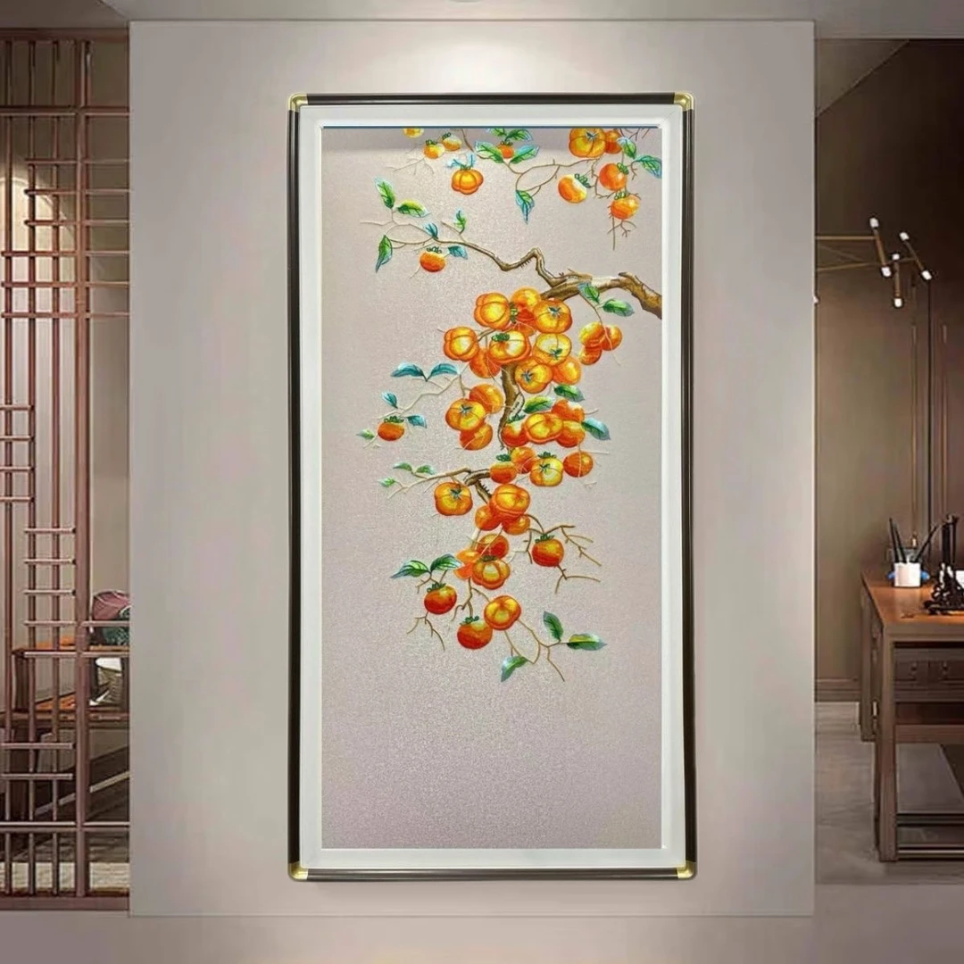 织锦绣绣柿柿如意新中式苏绣成品挂画入户玄关高端刺绣装饰画刺绣