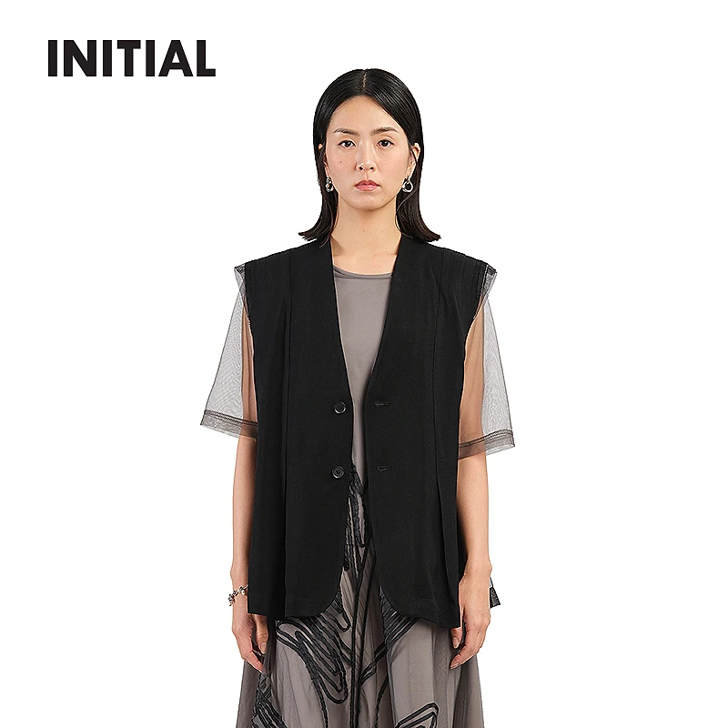 INITIAL25春季新款无领拼布西装背心马甲外套女25SWVFLMXX119