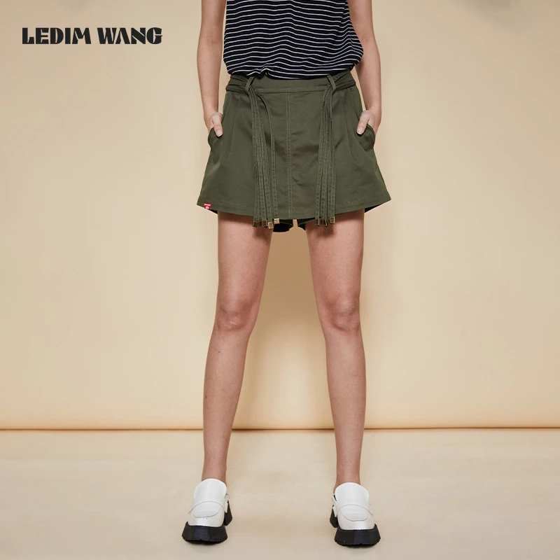 LEDIM WANG高级感流苏绑带短款裙裤女小众设计A摆休闲风百搭下装