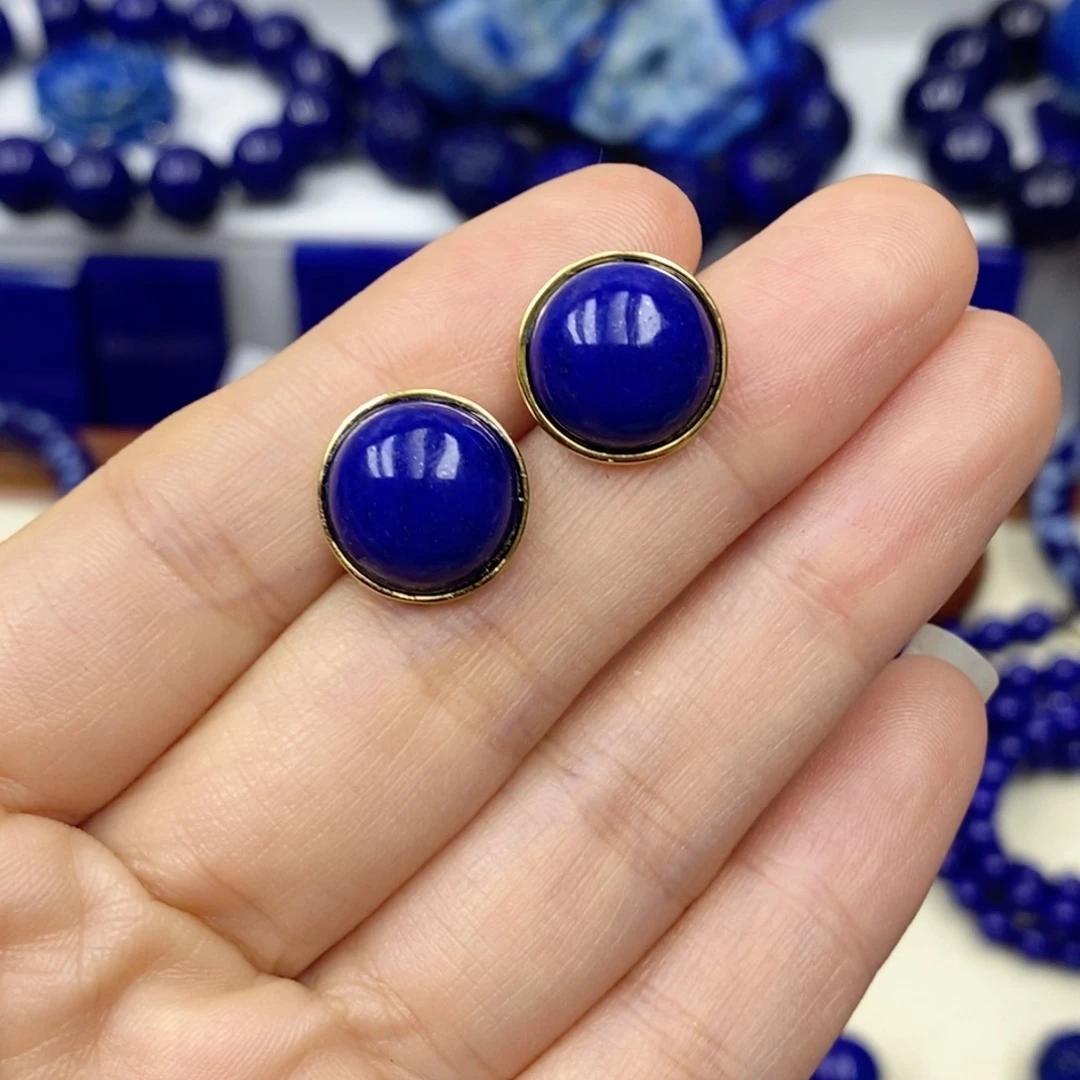 青金石耳饰银S925镀金镶嵌