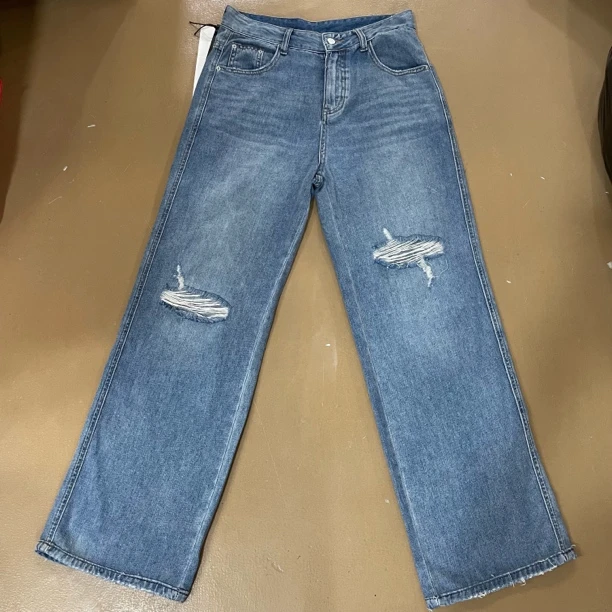 2002女士复古潮流宽松破洞直筒牛仔裤