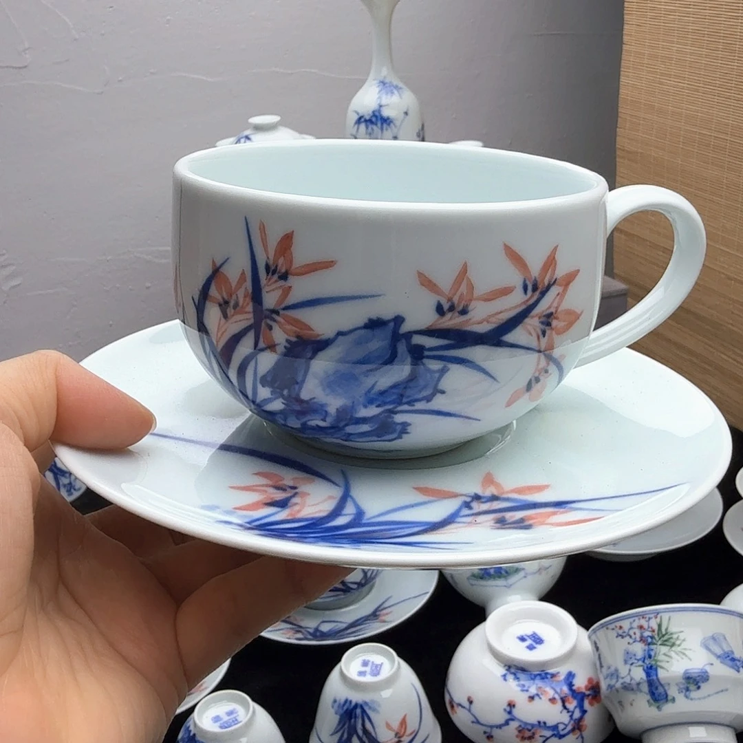 青花写意釉下彩兰花咖啡杯