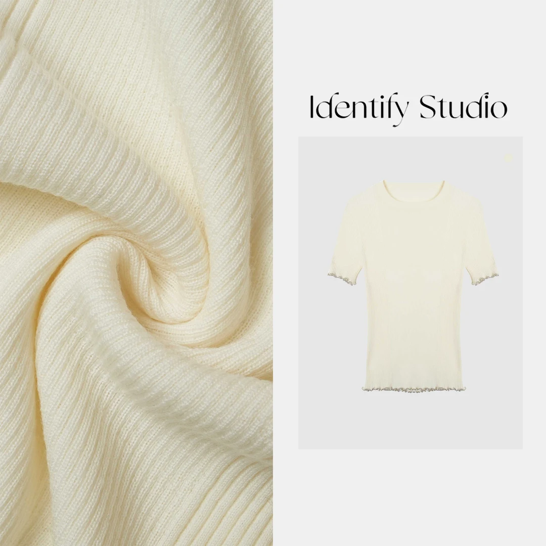 IDENTIFY“钉珠t”秋季新款简约设计感修身打底上衣25AW G72833