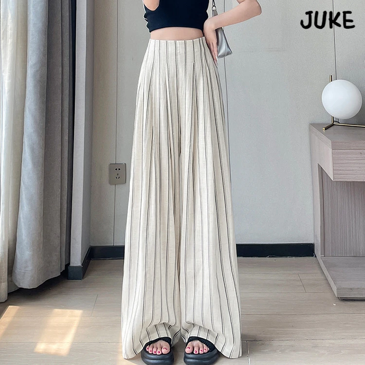 2025夏季新款薄款亚麻阔腿条纹麻防晒山本裤女
