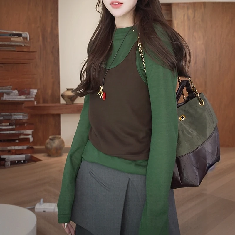 洋气衣服小众女装设计感上衣2025秋季新款高级感拼色轻奢长袖T恤