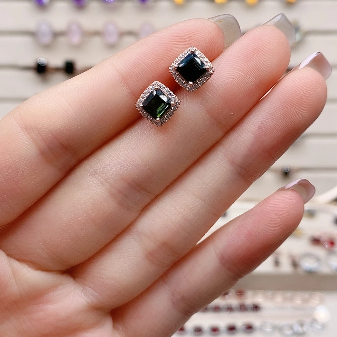 银S925镶嵌耳钉碧玺耳钉