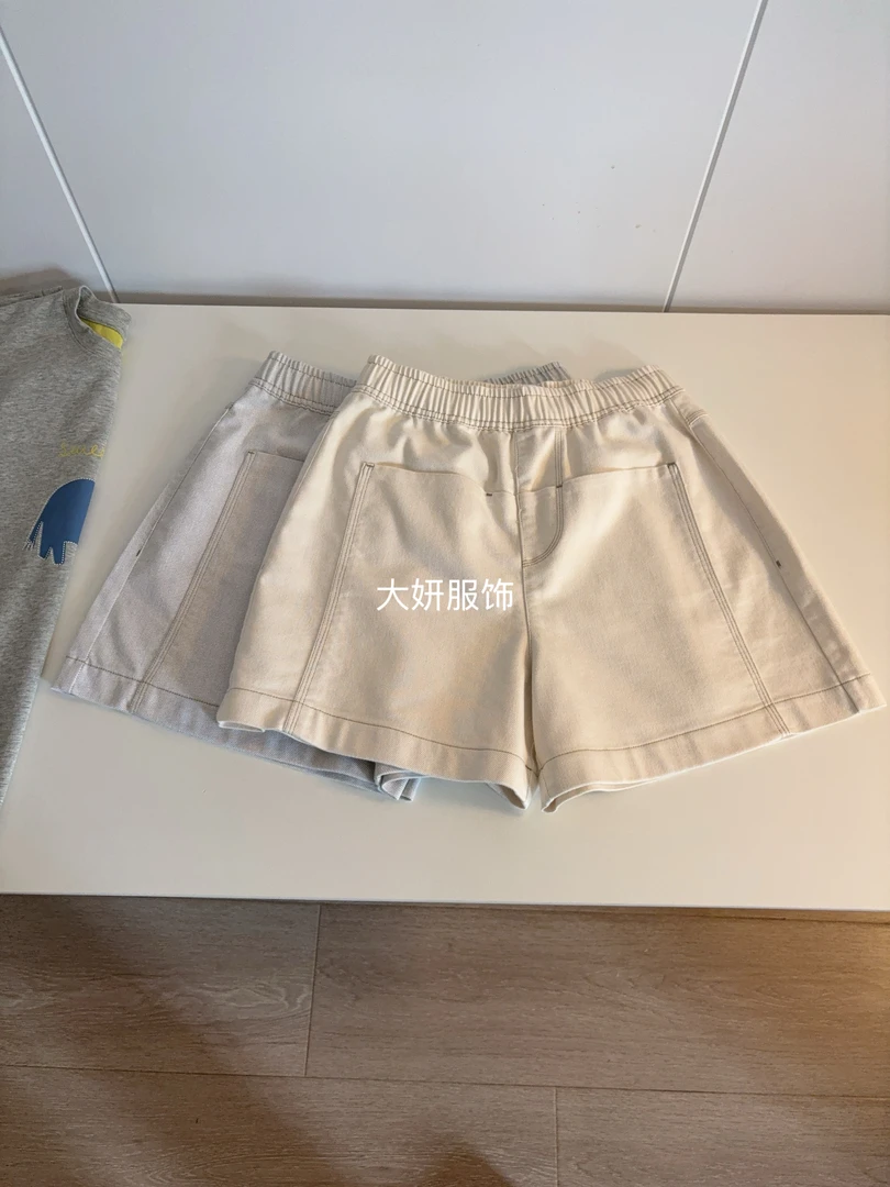 别致口袋。明线！四分牛仔短裤夏季时尚简约阔腿短裤2513