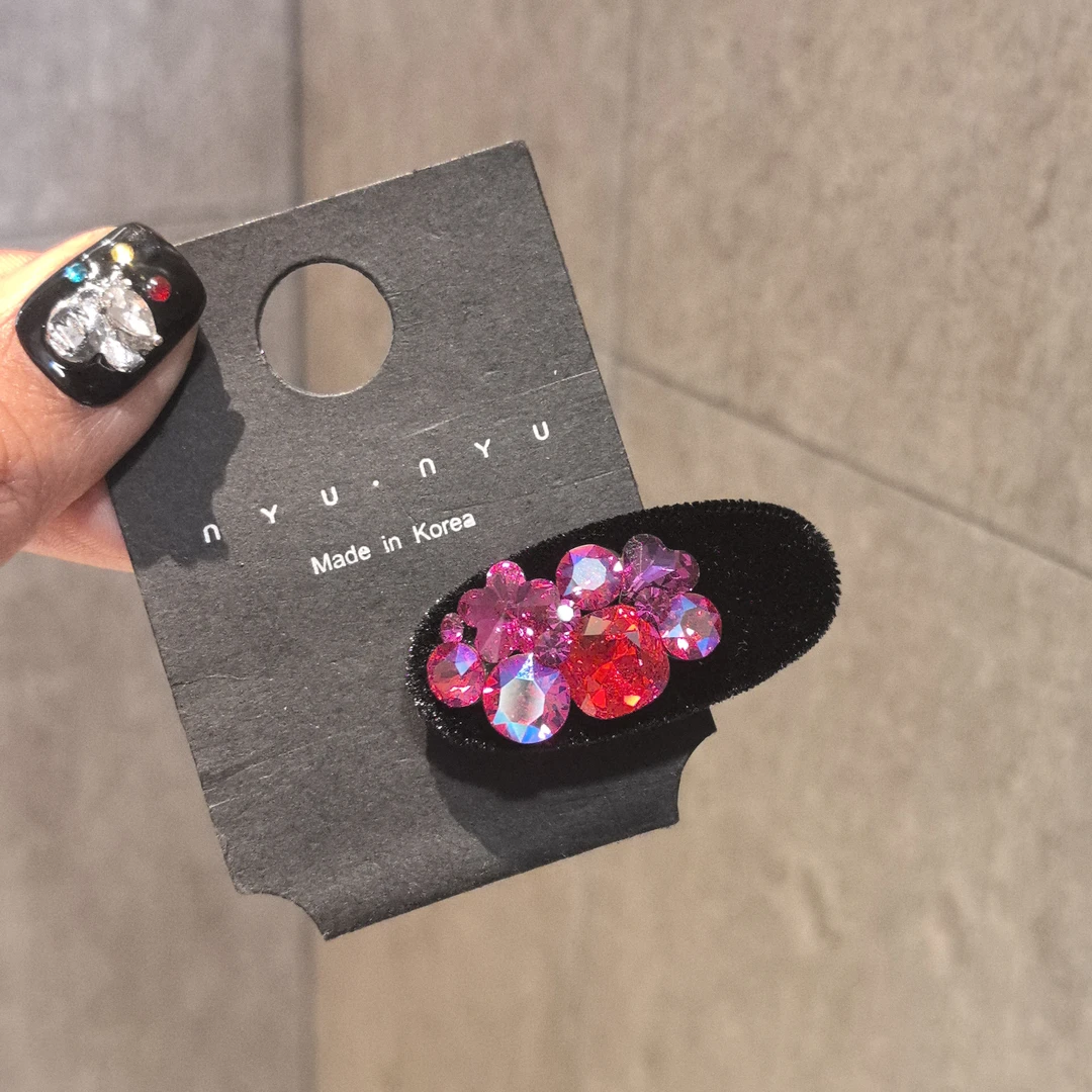 新款施家闪钻迷你丝绒鸭嘴夹刘海夹时尚可爱百搭发夹边夹小众发饰