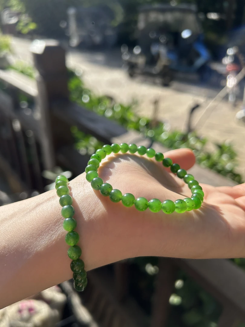 天然和田玉手串晴水湖水藕粉碧玉白玉卡6mm多样性发其一