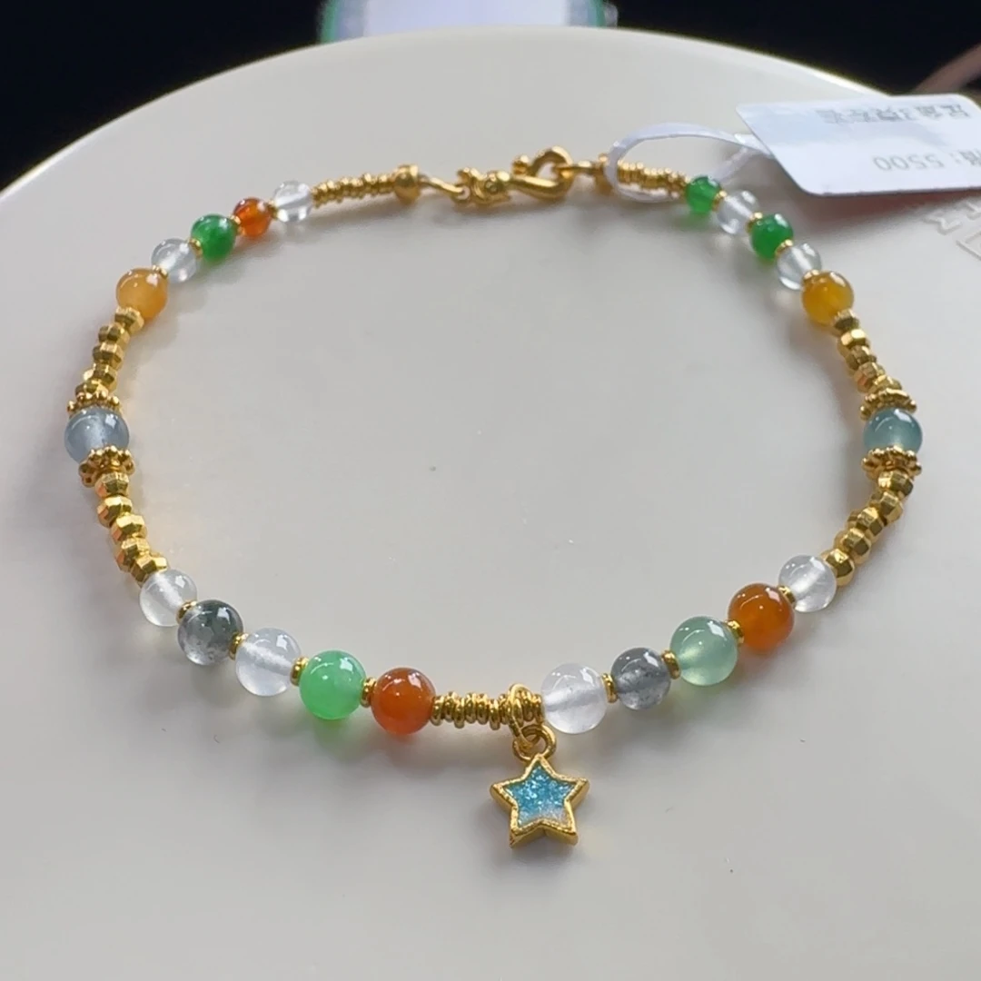 足金镶嵌手链翡翠精品多宝盘缠手链（足金：3g左右）