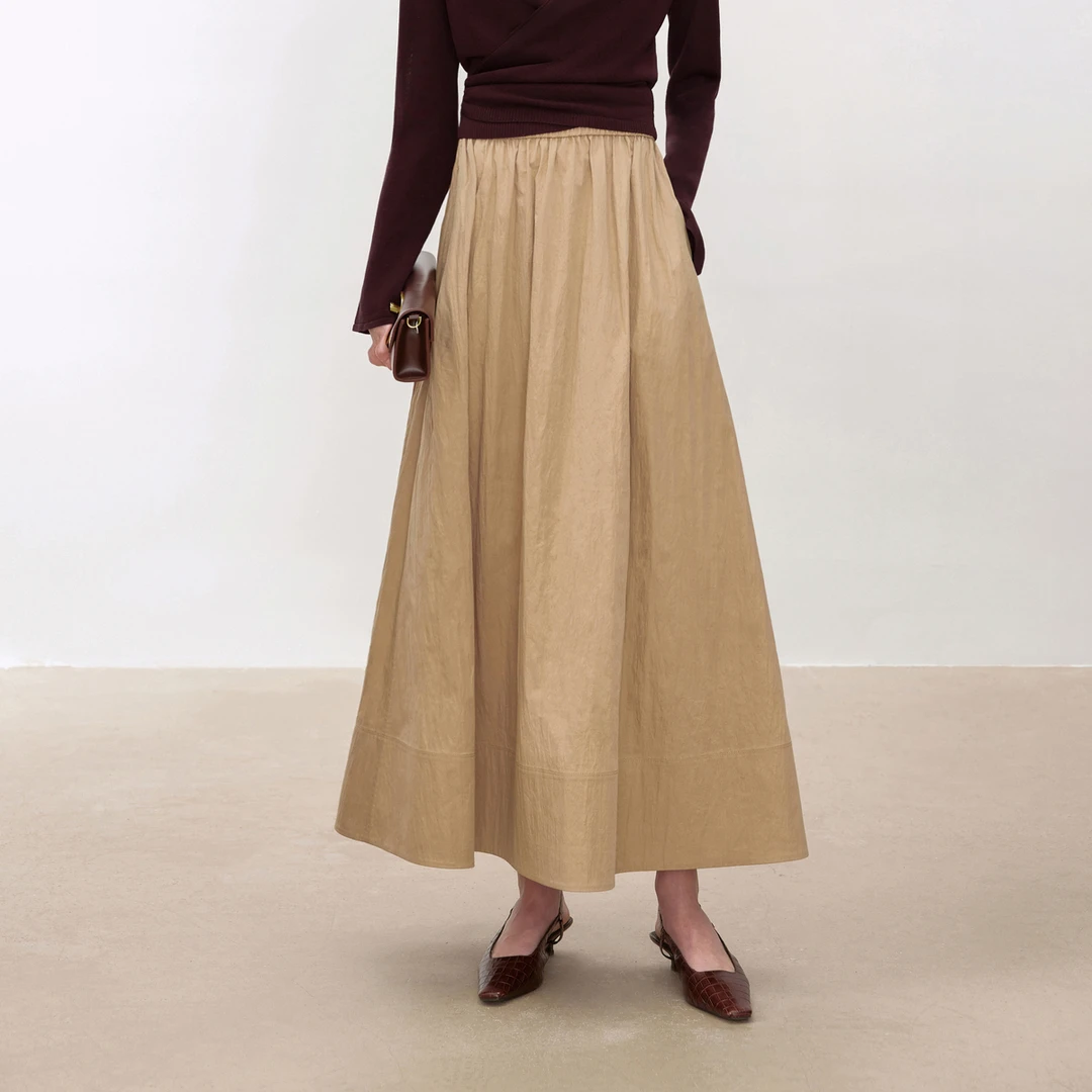 LYNEE 棉感肌理松紧高腰简约A字半身裙显瘦伞裙 LGD2FSW009