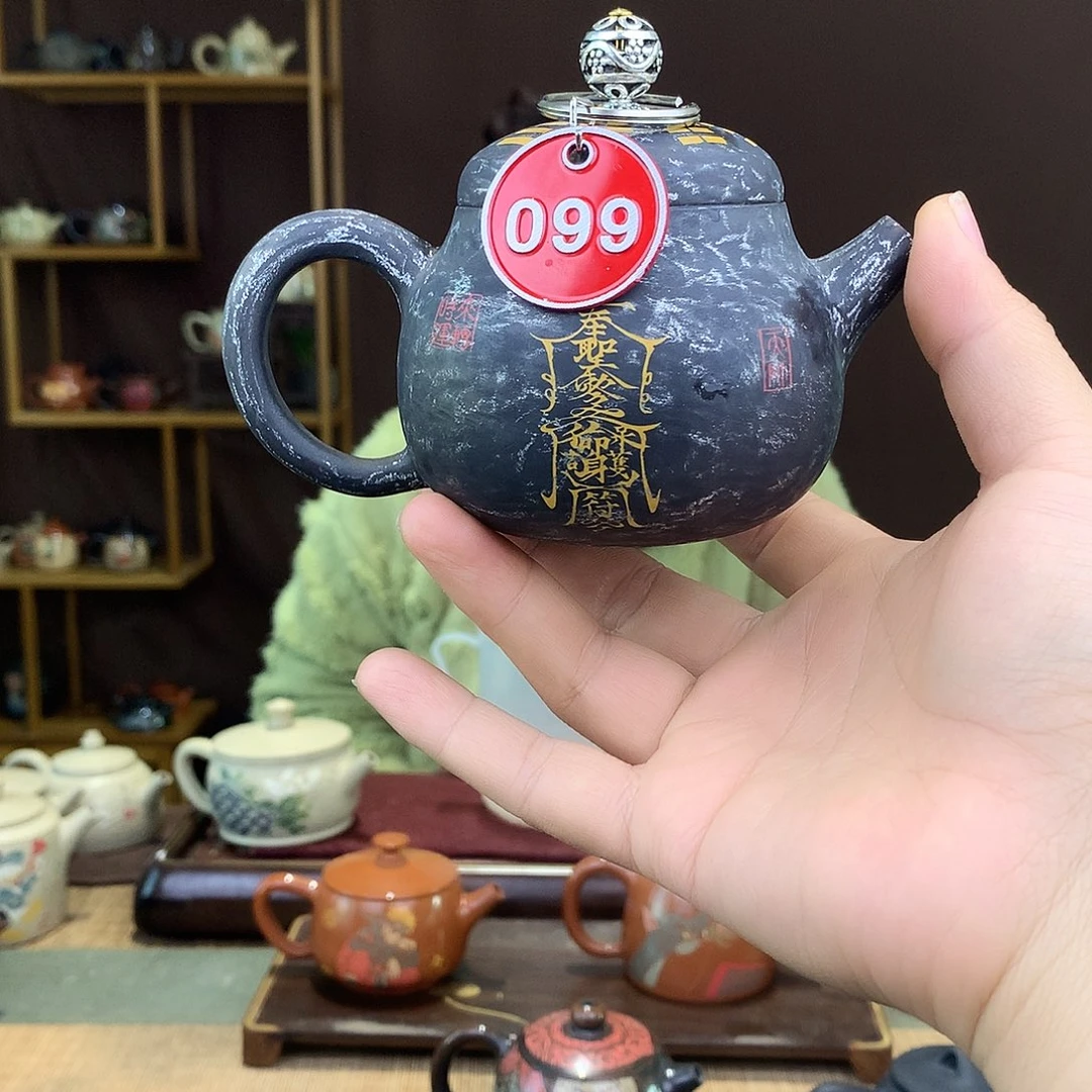 壶建水紫陶彩填手磨茶壶099