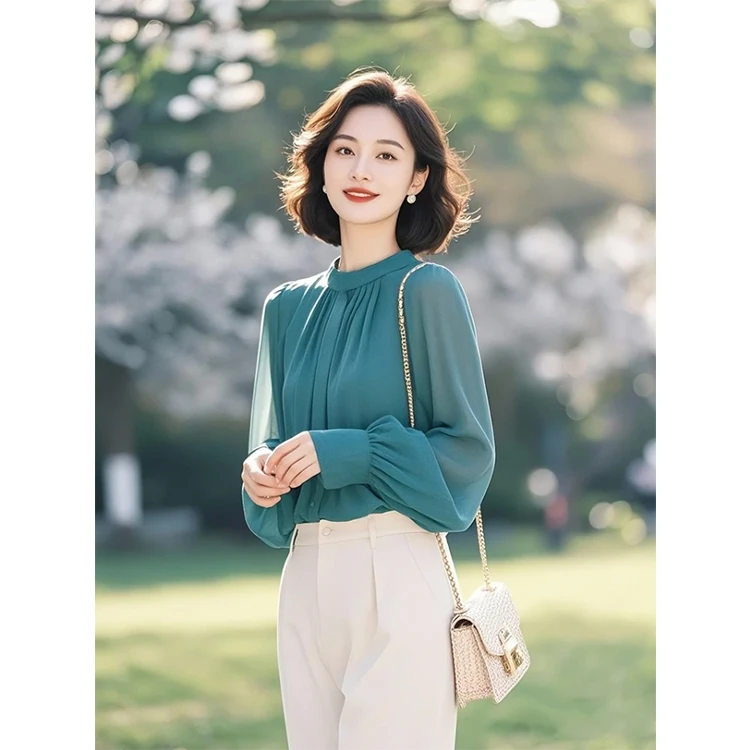 小个子轻奢设计感小众高级超好看法式绿色衬衫女款2025年新款春装