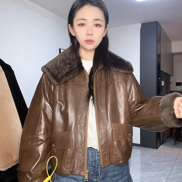 绵羊皮鹅绒配皮毛一体L140斤内