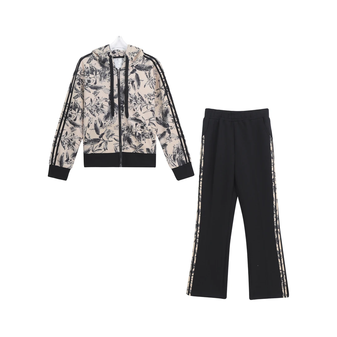 时尚连帽印花休闲套装显瘦气质女装两件套C14093