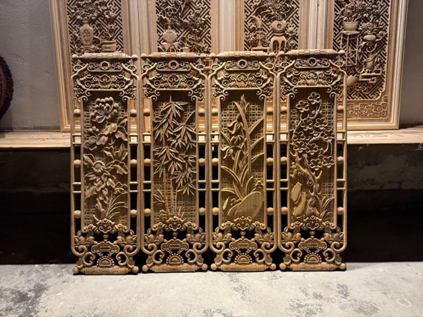 东阳木雕梅兰竹菊挂屏