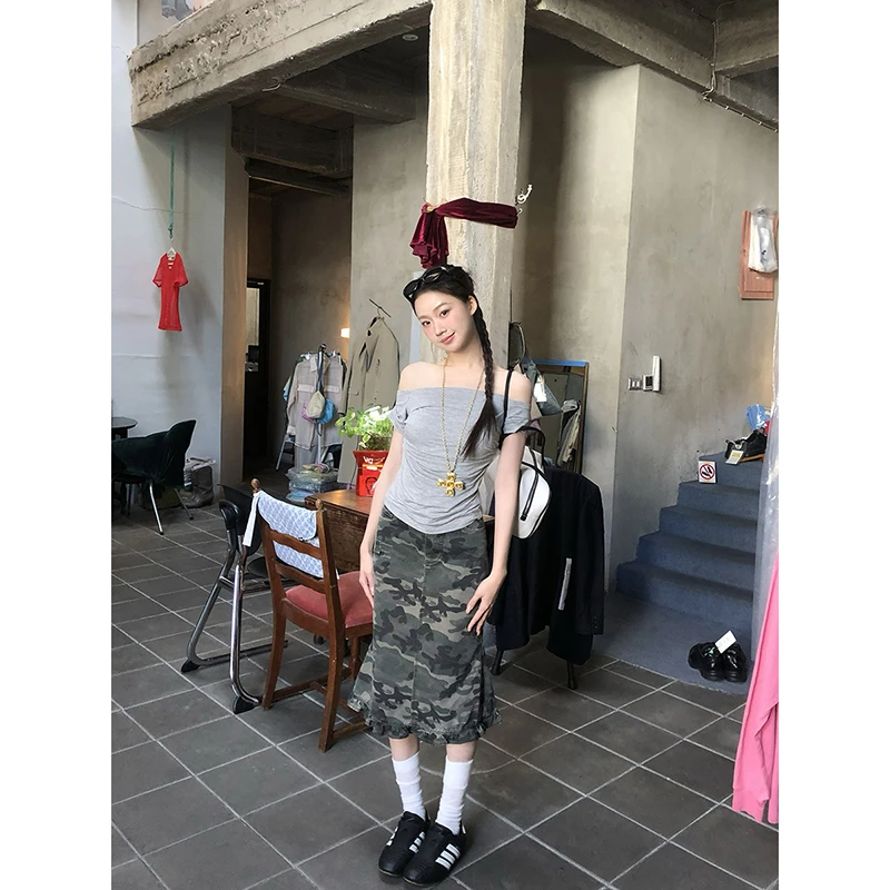 【HRG清仓】春夏复古显瘦小个子印花设计感中腰半身裙25008