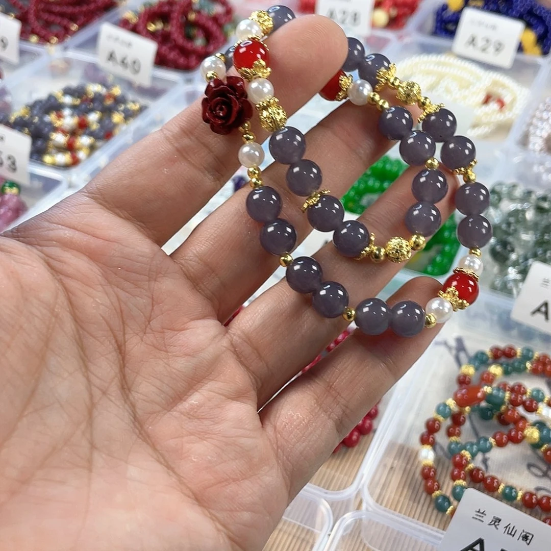 檀香木手串银S925镀金镶嵌