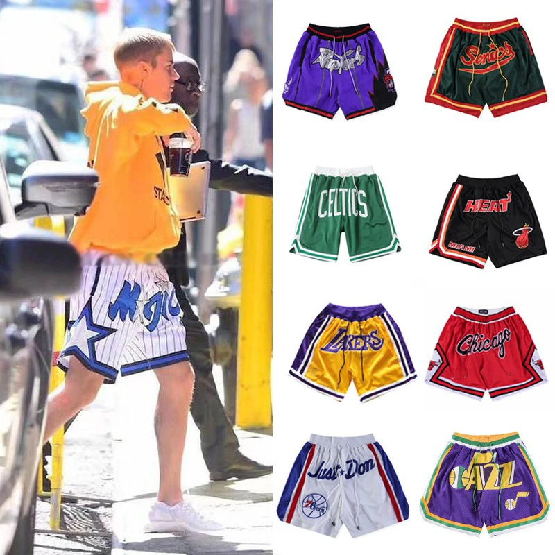 JustDon美式复古短裤科比詹姆斯湖人公牛球队热火魔术篮球裤夏男