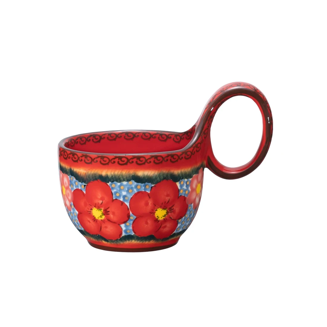 【泡芙专属】西里西亚手绘琉璃红-450ml曲把杯/勺