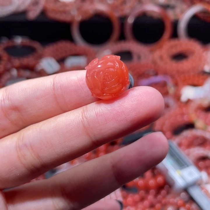 南红玛瑙未镶嵌配饰手串牡丹花1407打孔备注