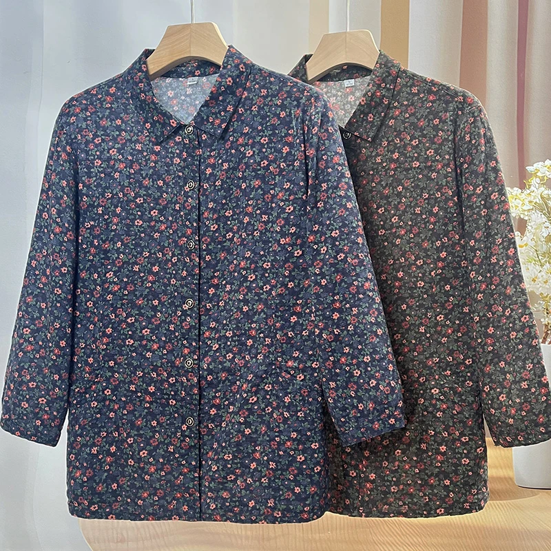 中老年人妈妈夏装宽松大码纯棉衬衫奶奶夏季全棉衬衣老太太衣服女