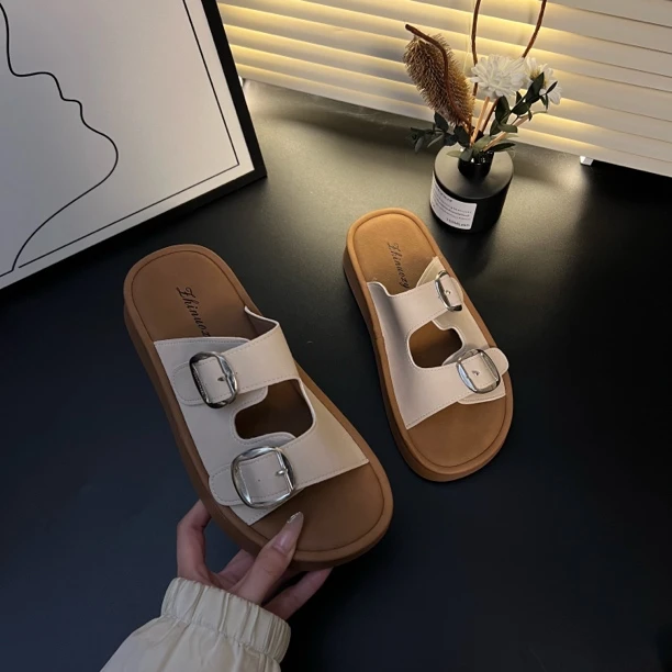 一字拖时尚平底网红休闲dk外穿夏季厚底凉一字型凉拖女外穿