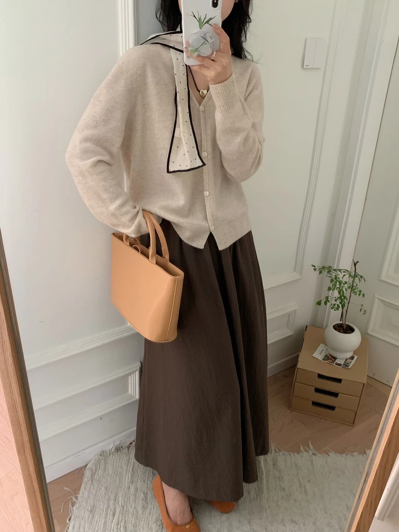 【福利羊绒金豆钱多多V领开衫】羊绒羊毛V领针织开衫女宽松上衣外搭