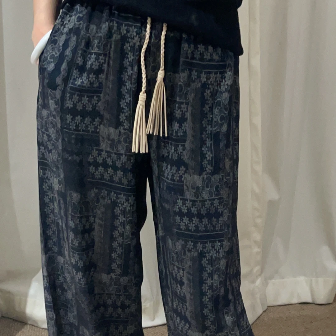 轻奢松弛感~腰果花图案休闲裤直筒裤