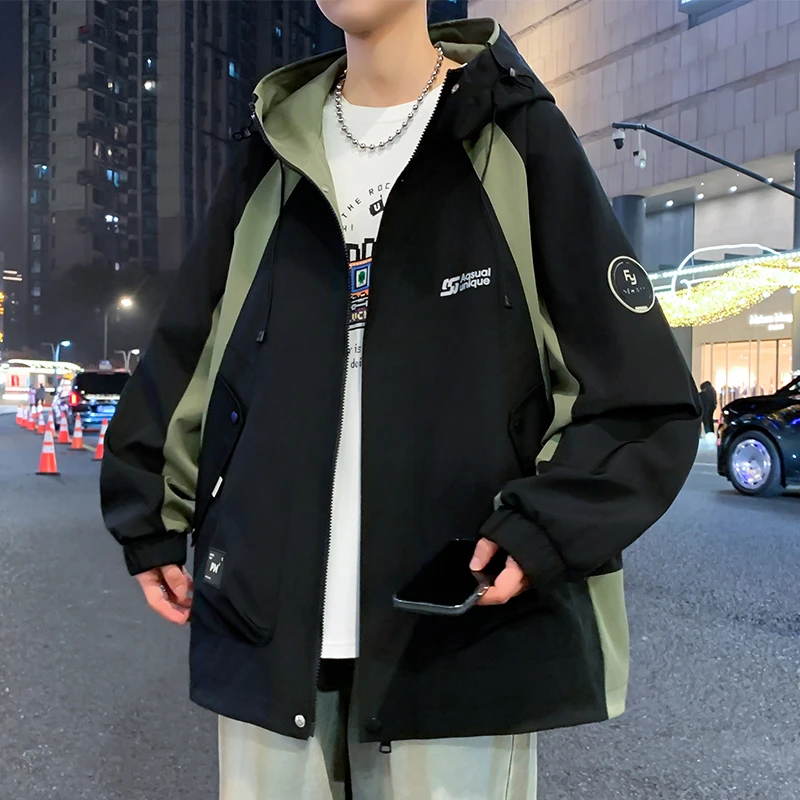 2025春季新款青少年男生宽松连帽休闲初中学生冲锋衣夹克男装外套