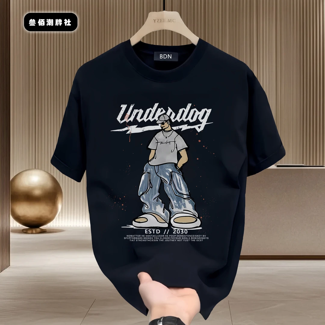 邦德妮夏季新款重磅纯棉圆领短袖男士休闲宽松透气百搭ins上衣T恤