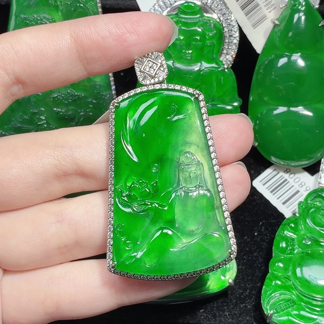 翡翠银S925镶嵌颈饰天然A货翡翠