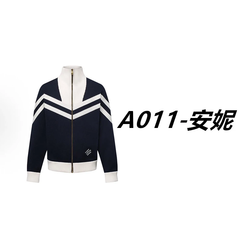 A11（针织毛衣外套）王鹤棣同款刺绣拼色高领针织夹克