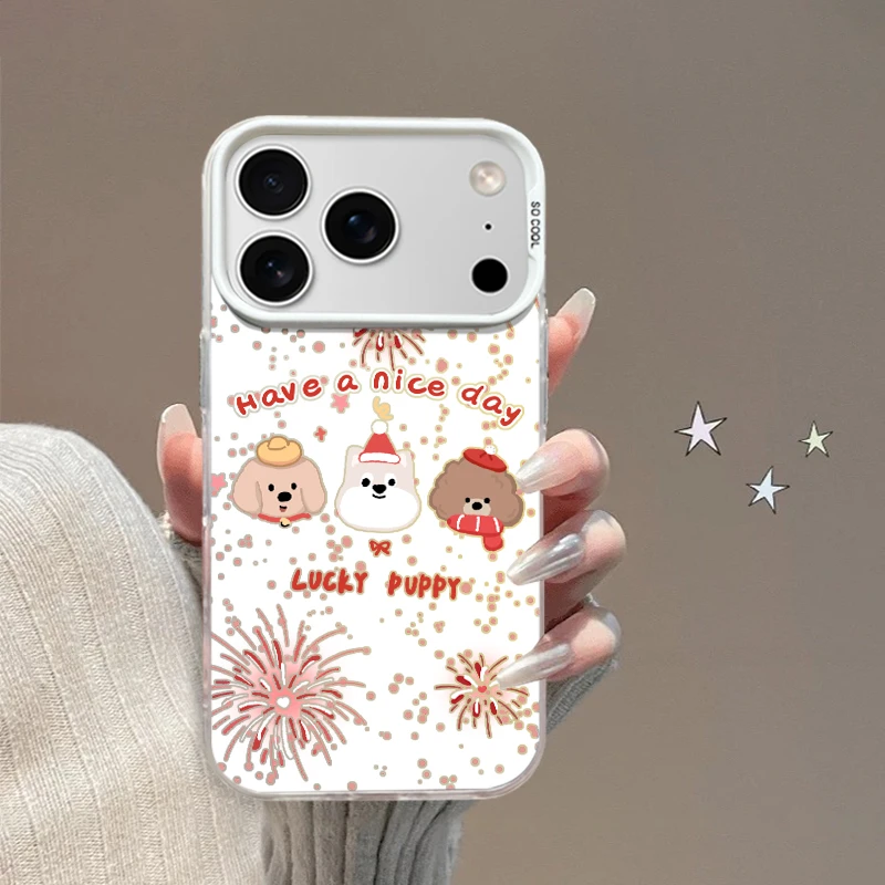 新年女款烟花小狗适用于苹果iPhone17小米华为卡通女款手机壳带支