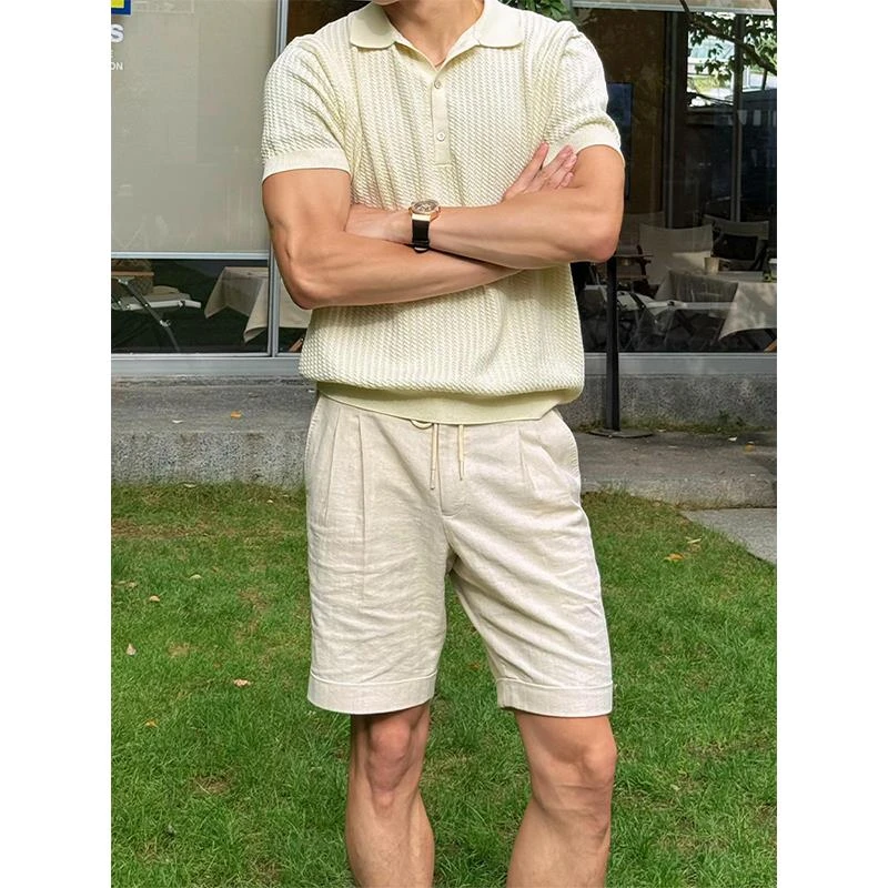 白色新贵老钱风亚麻短裤男款夏季轻奢慵懒风中裤高级感休闲五分裤