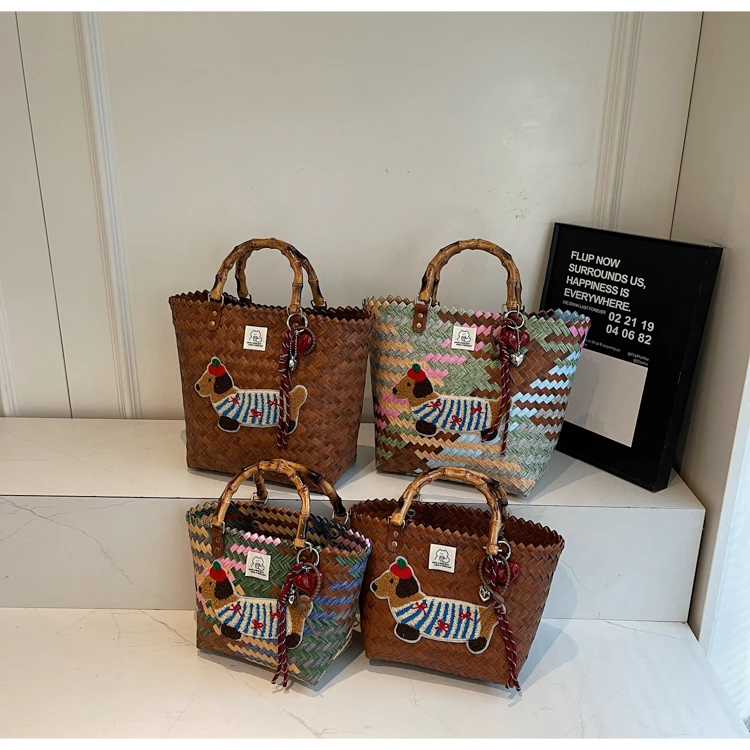 韩国草编手提包春游草原菜篮子手拎包出游包上班装杂物小包包潮流