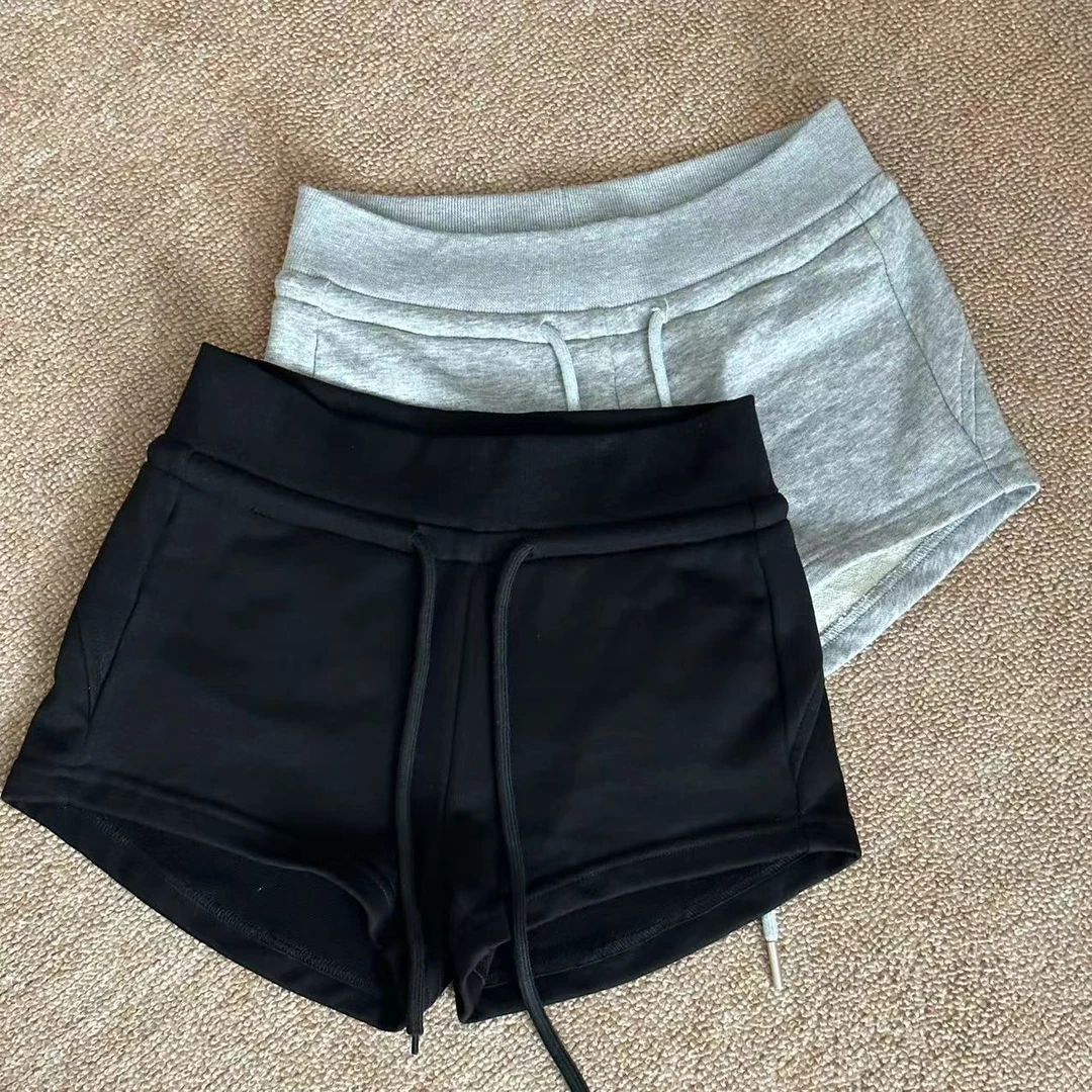 美式辣妹低腰抽绳运动短裤女夏季修身外穿灰色包臀显瘦休闲热裤薄
