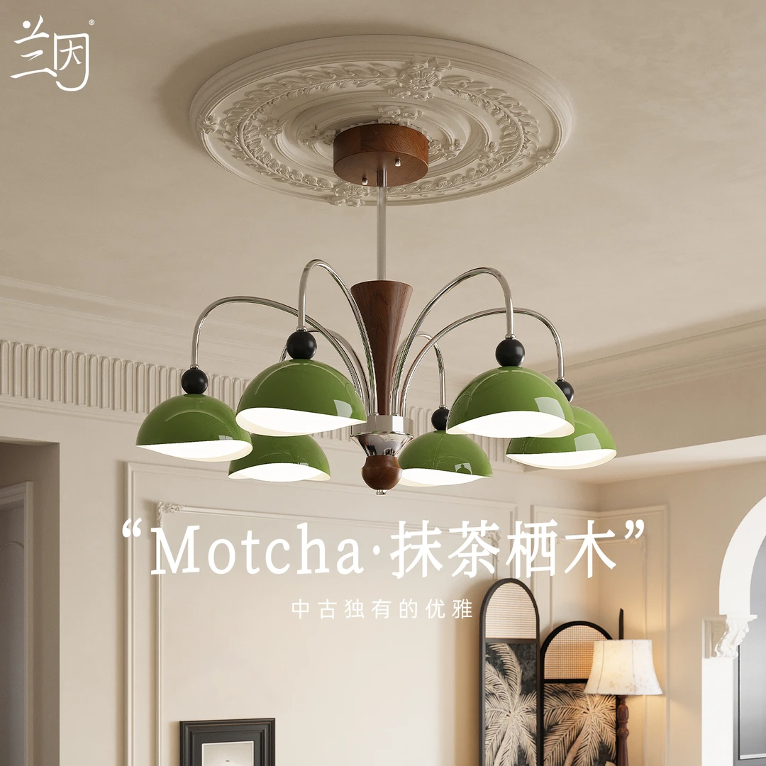 抹茶栖木法式中古风客厅吊灯大厅主灯新中式复古氛围卧室灯具