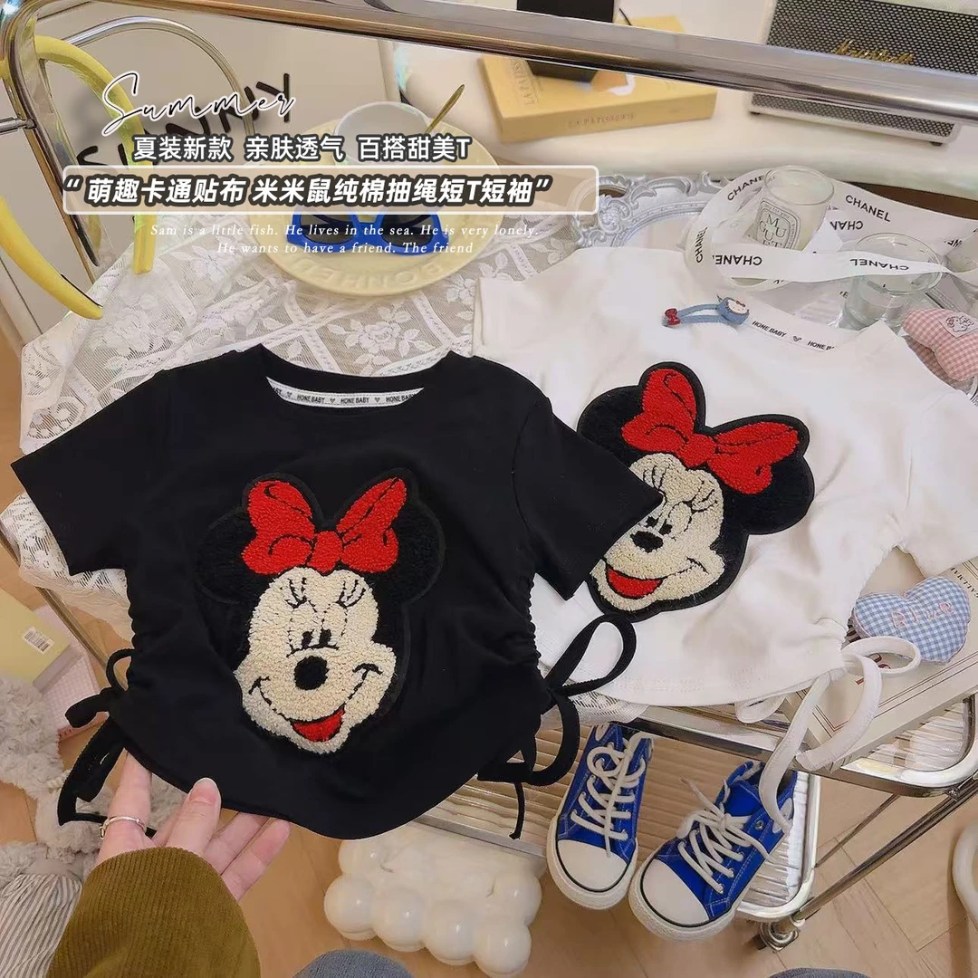 2025新款夏季短袖T恤夏装侧边抽绳洋气百搭女童短袖t恤